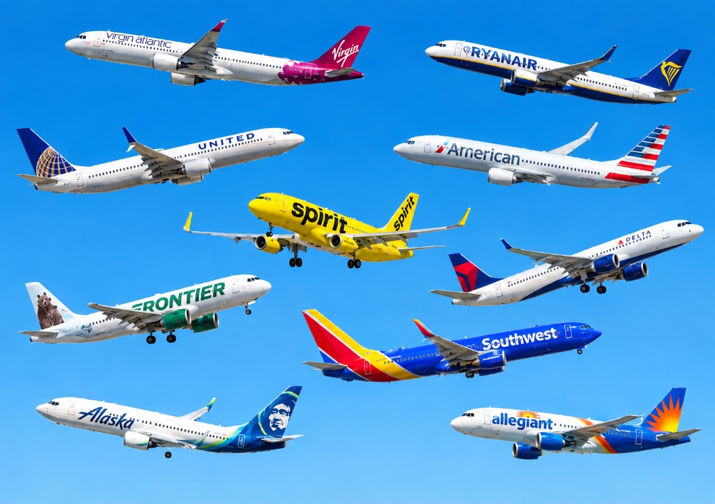 Collage of major airline planes in the sky
